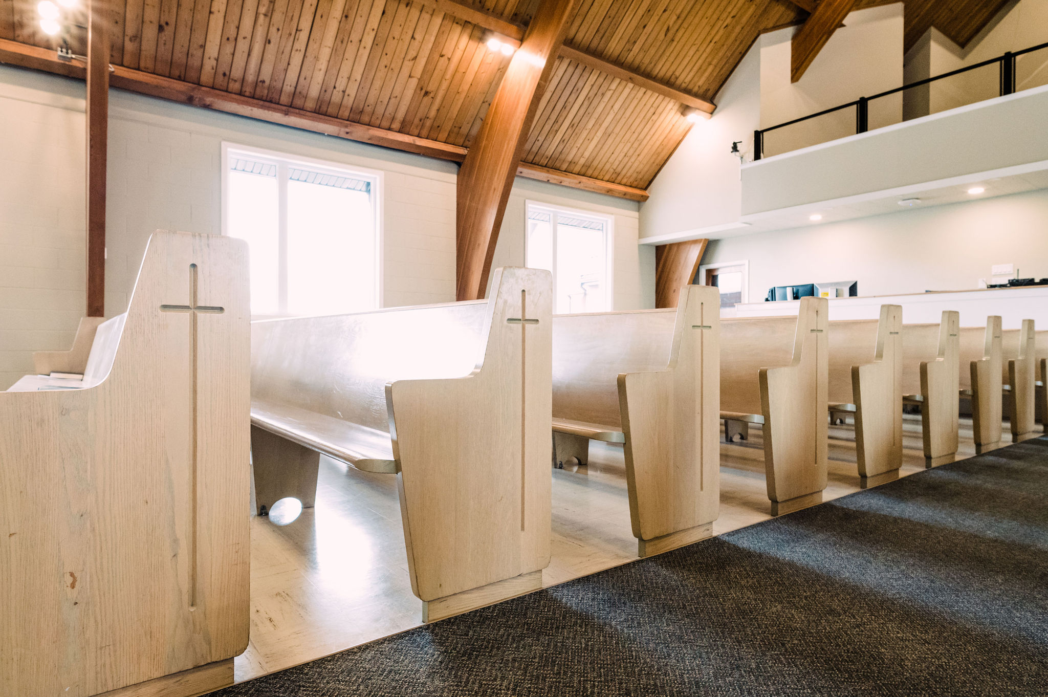 Pews in the Redeeming Grace sanctuary